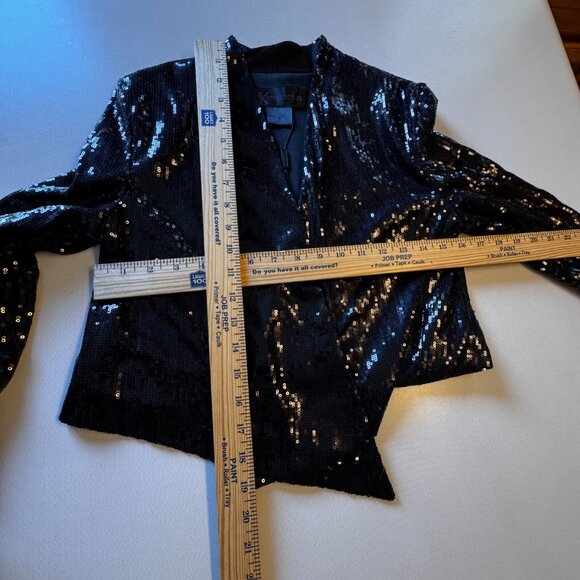 Kardashian Kollection Sequin Jacket XS Black Cropped Open Front Glam - Picture 4 of 10